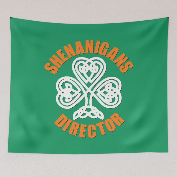 Item preview, Shenanigans Director with Celtic Shamrock Orange and White on Green designed and sold by Gsallicat.