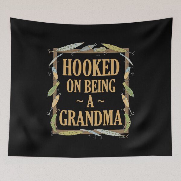 Item preview, Hooked on being a Grandma - Grandma Fishing Lure Design - Fishing Lures Border - Black designed and sold by EcoElsa.