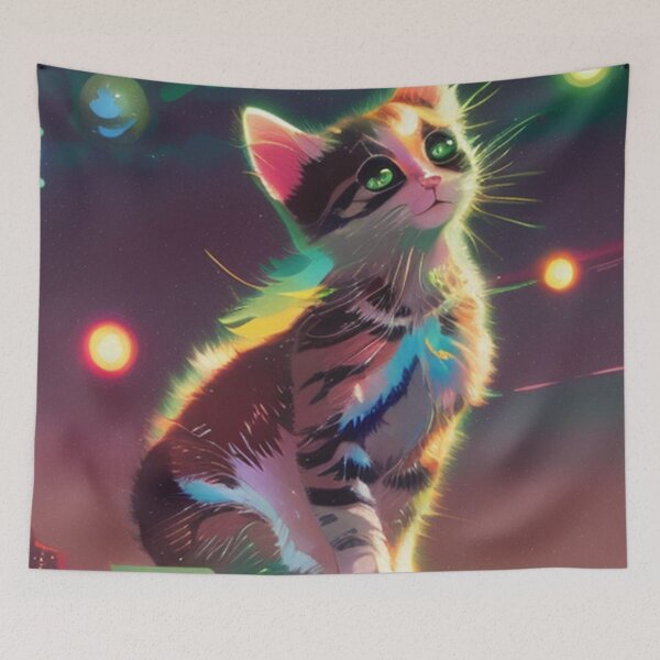 Item preview, Colorful Rainbow feline gazing at celestial stars in the vast universe   designed and sold by MoStorish.