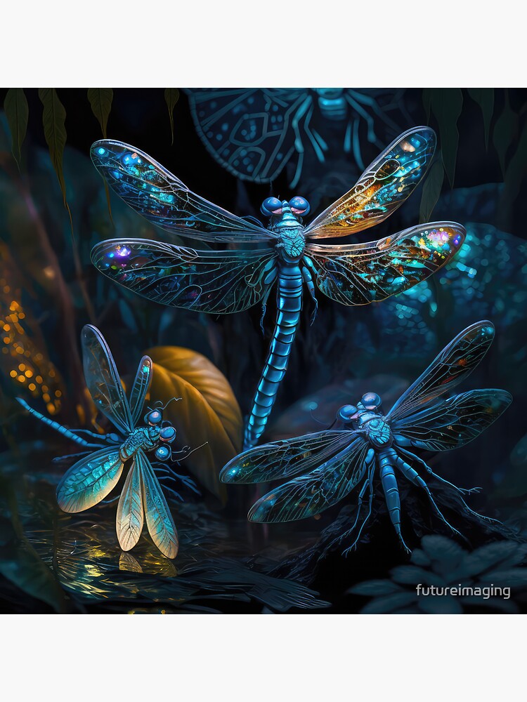 Thumbnail 3 of 3, Sticker, Fantasy in Color: World of Color with Futuristic Dragonflies designed and sold by futureimaging.