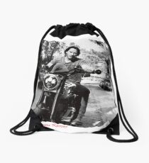 Keanu Reeves on Bike – Black and White Drawstring Bag