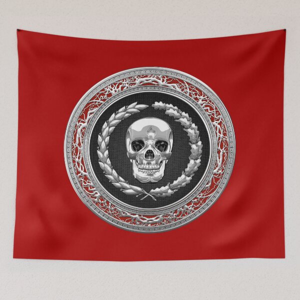 Item preview, Silver Human Skull over Red Leather  designed and sold by Serge Averbukh Art Studio.
