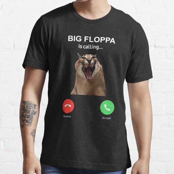 Big Floppa is Calling Funny Caracal Big Cat Meme Black Cotton T