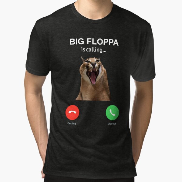 Big Floppa is Calling Funny Caracal Big Cat Meme Black Cotton T