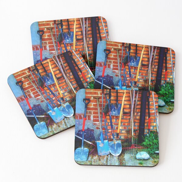 Item preview, Rakes & Shovels Leaning on a Brick Wall in the Garden designed and sold by Nalinne Jones.