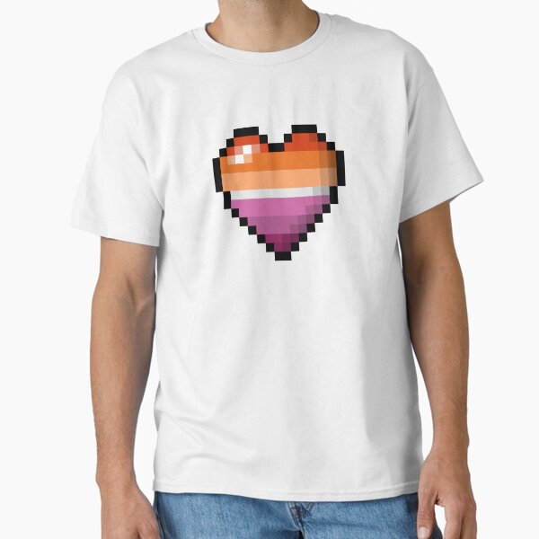 Large Pixel Heart Design in Lesbian Pride Flag Colors Classic T-Shirt