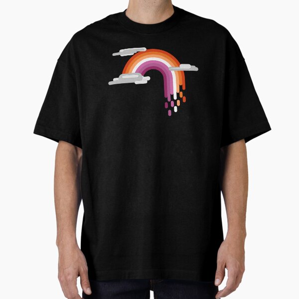 Lesbian Pride Flag Minimalist Drip Rainbow Design Oversized T-Shirt