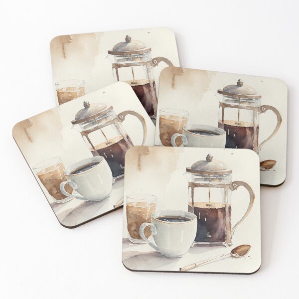 Item preview, Bosquejo de la acuarela de una prensa francesa y una taza de café 2 designed and sold by artefacta.