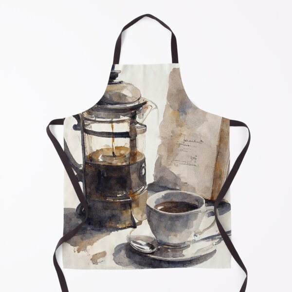 Item preview, Watercolor sketch of a French press and cup of coffee designed and sold by artefacta.