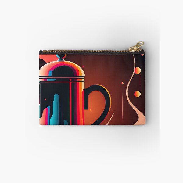 Aperçu de l'œuvre Cafetière minimaliste colorée et tasse fumante créée et vendue par artefacta.
