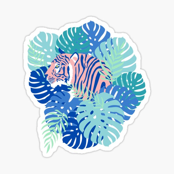 Vista previa del artículo con la obra «Tigres rosados en una jungla azul», diseñado y vendido por latheandquill.