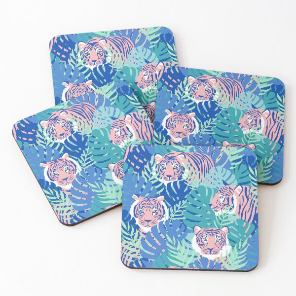 Item preview, Pink Tigers in a Blue Jungle designed and sold by latheandquill.