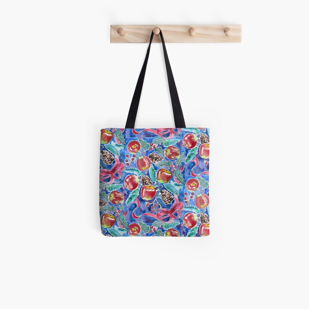 Watercolor Christmas Winter Apples Berries Fir Leaves Pinecones Tote Bag