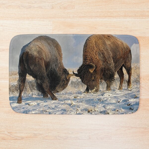 Item preview,  A fight between Two Male Bison, American Buffalo in a Snow Field  designed and sold by Rocky Mountain Artistry.