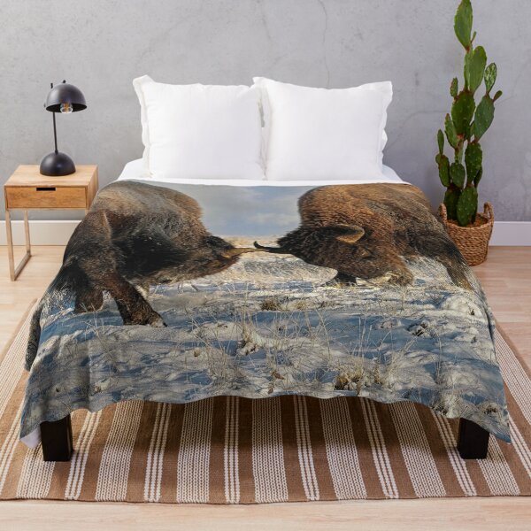 Item preview, A fight between Two Male Bison, American Buffalo in a Snow Field designed and sold by Rocky Mountain Artistry.