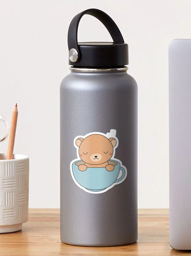50 Page Sticker Keeper Book. Cute Bear Drinking Coffee. Reusable