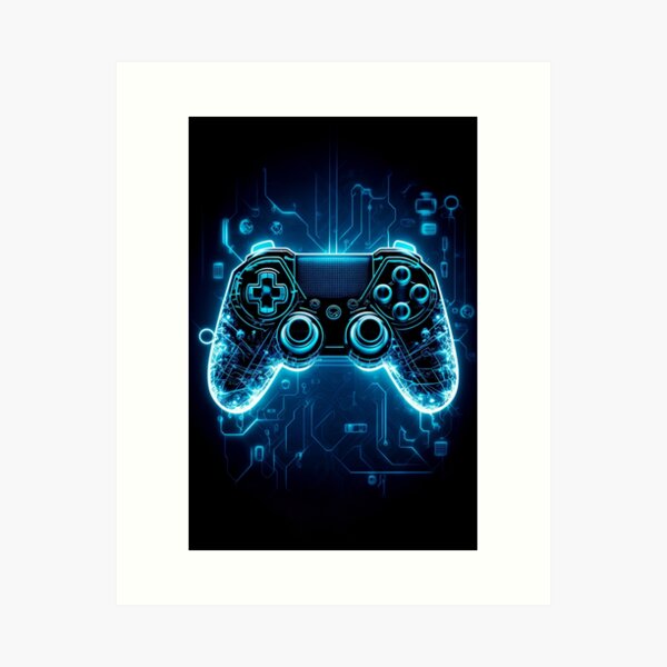 Gaming gamer controller games control pad blue orange neon 2 | Poster