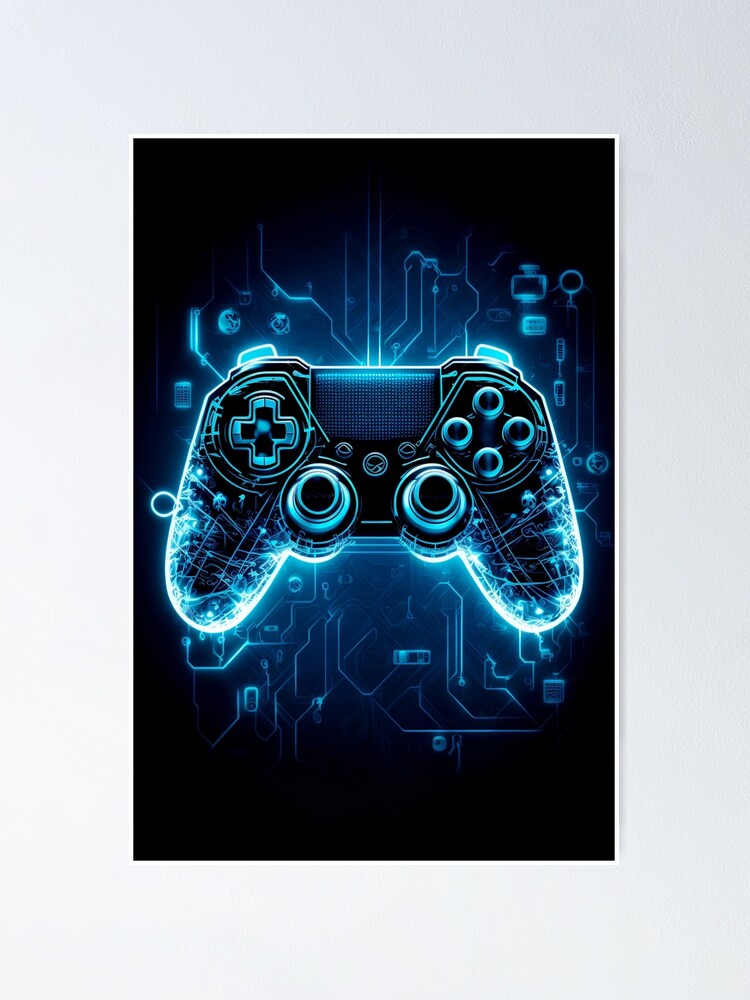 Abstract Neon Game Controller art Gamer poster 4 Digital Download Print