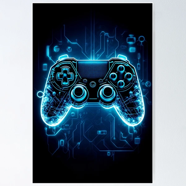 Poster Gaming Technology - A Game Pad on an Intensely Navy Blue Background  - Poster