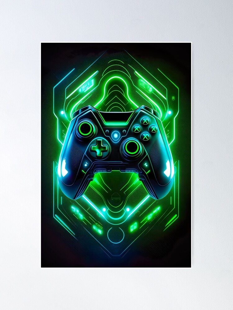 Gaming gamer controller games control pad blue orange neon 2 | Poster