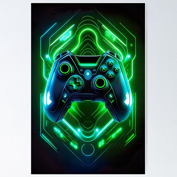 Poster Gaming Technology - A Game Pad on an Intensely Navy Blue Background  - Poster