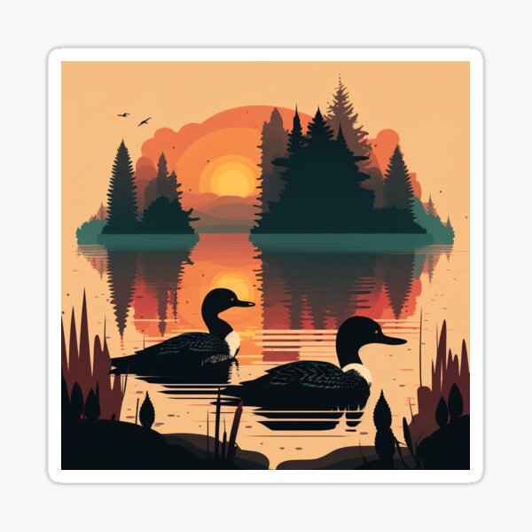 Loons on Lake with sunset - *Client Commission* Sticker