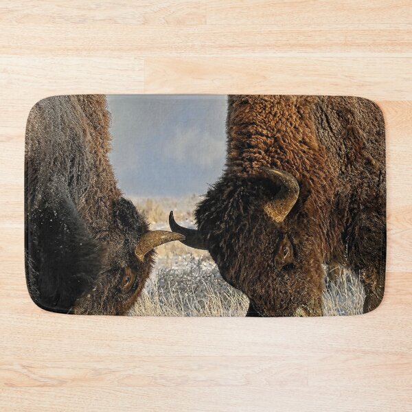 Item preview, A fight Between Two  Bison, American Buffalo in a Snow Field designed and sold by Rocky Mountain Artistry.