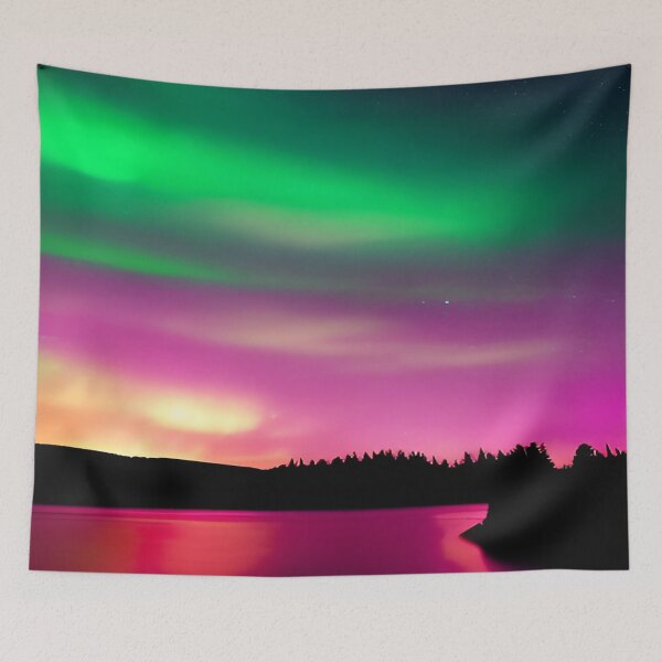 Item preview, Green and Pink Night Sky over Lake Front Beach designed and sold by deniselynnimage.