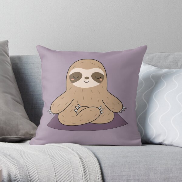 Kawaii Cute Yoga Meditating Sloth Throw Pillow