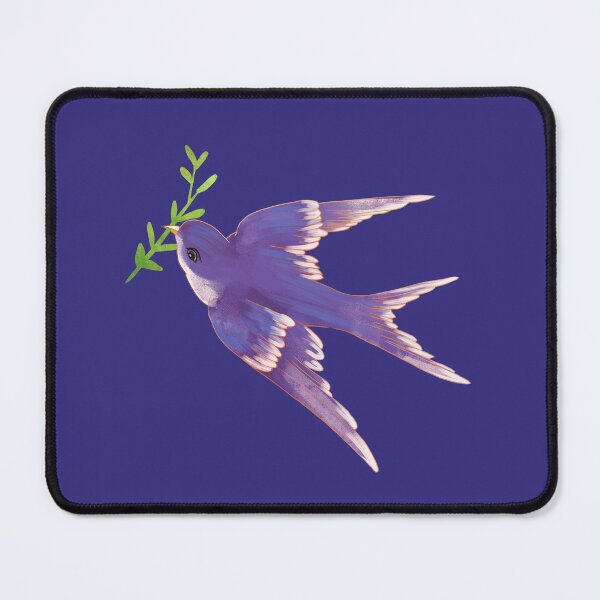 Item preview, Watercolor illustration of flying birds with purple plumage of saplings in their mouths designed and sold by UnaWu533.
