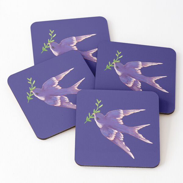 Item preview, Watercolor illustration of flying birds with purple plumage of saplings in their mouths designed and sold by UnaWu533.