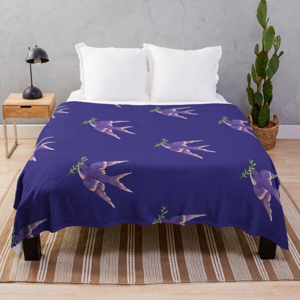 Item preview, Watercolor illustration of flying birds with purple plumage of saplings in their mouths designed and sold by UnaWu533.