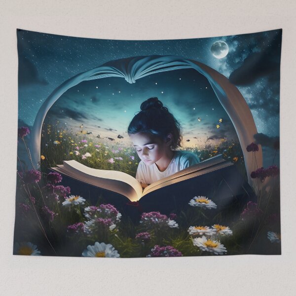 Item preview, Midnight Garden Escape: A Starry Night with a Book and Blooms designed and sold by JackaCreates.