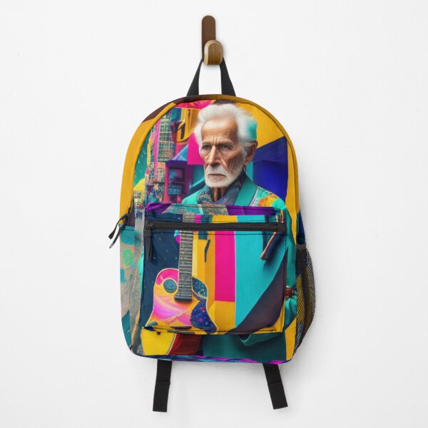 Item preview, Highly Coloured Painting of Old Man Playing Guitar in a Fantasy Street designed and sold by KALEIDOSCOPE UK.