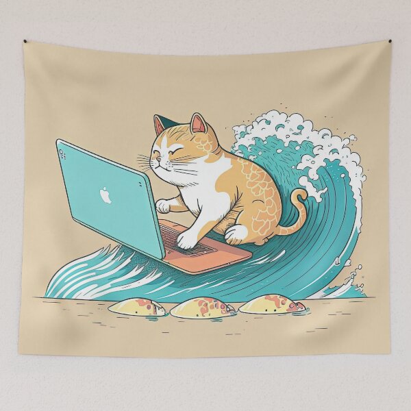 Item preview, cat surfing the web designed and sold by Chillapy.