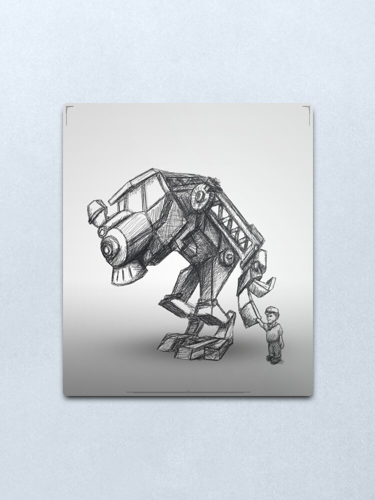 Alternate view of A boy and his train Metal Print