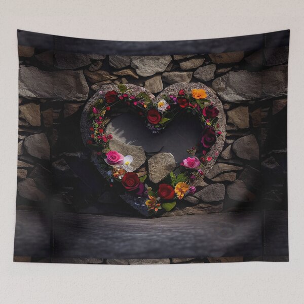 Item preview, floral heart ring design on a stone wall, both vintage and modern floral wallpaper background new for 2023 designed and sold by GeoffBeattie.