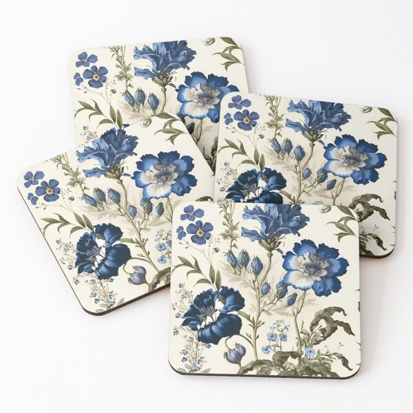 Item preview, Dutch delft blue delicate flowers pattern designed and sold by EmeraldeaArt.
