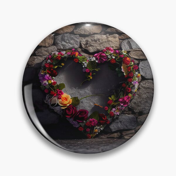 Item preview, floral heart ring design on a stone wall 2 both vintage and modern floral wallpaper background new for 2023 designed and sold by GeoffBeattie.