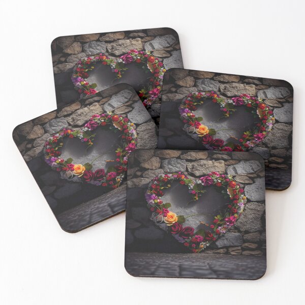 Item preview, floral heart ring design on a stone wall 2 both vintage and modern floral wallpaper background new for 2023 designed and sold by GeoffBeattie.
