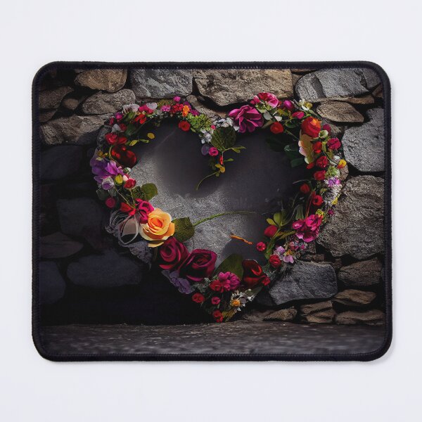 Item preview, floral heart ring design on a stone wall 2 both vintage and modern floral wallpaper background new for 2023 designed and sold by GeoffBeattie.