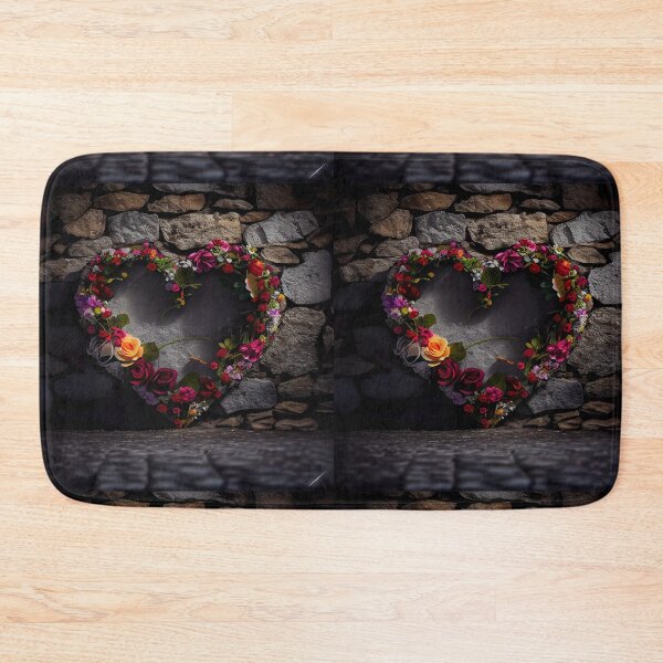 Item preview, floral heart ring design on a stone wall 2 both vintage and modern floral wallpaper background new for 2023 designed and sold by GeoffBeattie.