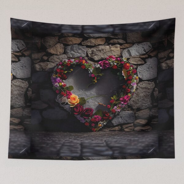 Item preview, floral heart ring design on a stone wall 2 both vintage and modern floral wallpaper background new for 2023 designed and sold by GeoffBeattie.
