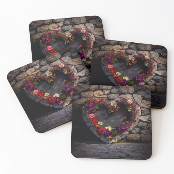 Item preview, floral heart ring design on a stone wall 3 both vintage and modern floral wallpaper background new for 2023 designed and sold by GeoffBeattie.