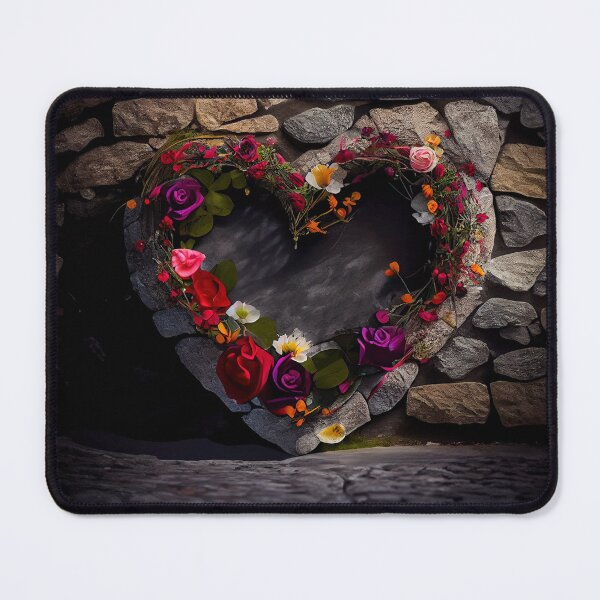 Item preview, floral heart ring design on a stone wall 3 both vintage and modern floral wallpaper background new for 2023 designed and sold by GeoffBeattie.