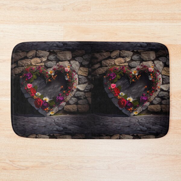 Item preview, floral heart ring design on a stone wall 3 both vintage and modern floral wallpaper background new for 2023 designed and sold by GeoffBeattie.