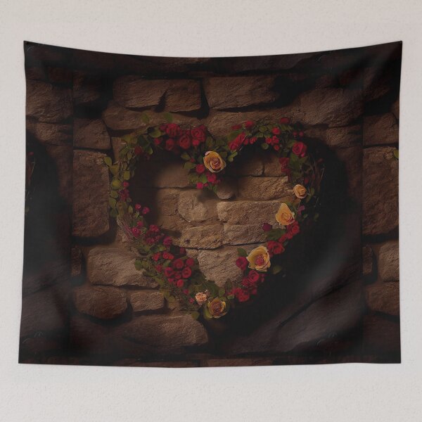 Item preview, Copy of floral heart ring design on a stone wall 4 both vintage and modern floral wallpaper background new for 2023 designed and sold by GeoffBeattie.