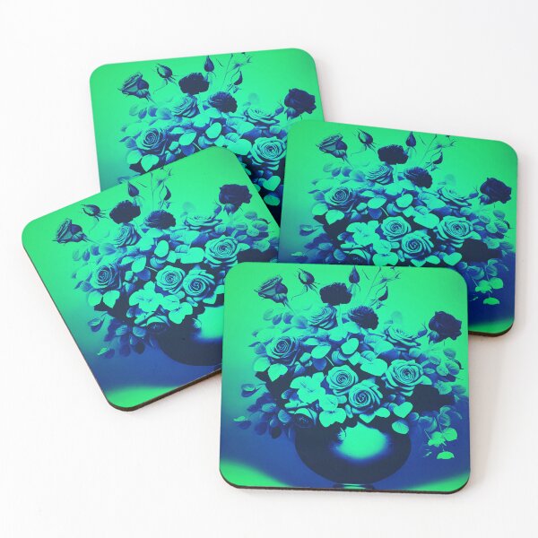 Item preview, Blue and Green Abstract Roses in Vase designed and sold by asurtiumgreen.