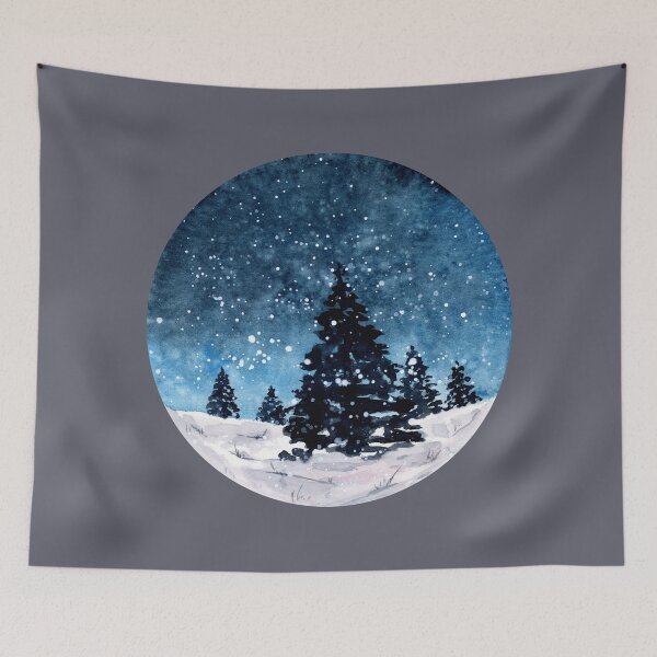 Item preview, Winter Nightsky Forest - Watercolour Painting designed and sold by Pattokarts.