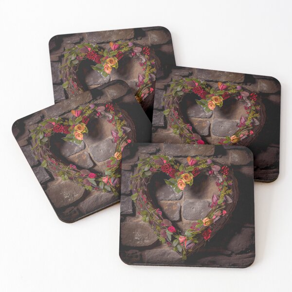 Item preview, Floral heart ring design on a stone wall 5 both vintage and modern floral wallpaper background new for 2023 designed and sold by GeoffBeattie.